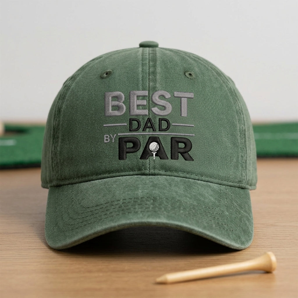 Best Dad By Par Washed Dad Hat, Golf Dad Baseball Cap Gift for Father's Day