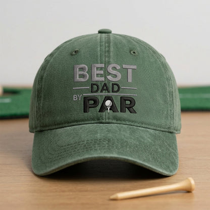 Best Dad By Par Washed Dad Hat, Golf Dad Baseball Cap Gift for Father's Day