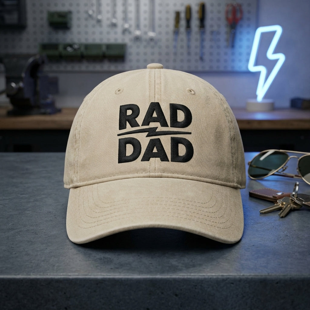 Rad Dad Washed Cap, Embroidered Dad Hat Gift for Fathers