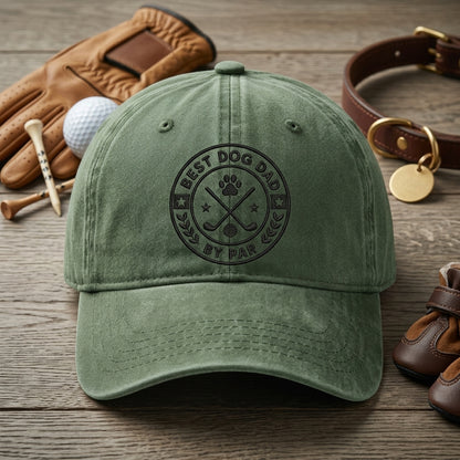 Best Dog Dad By Par Washed Cap, Golf Dog Dad Hat Gift