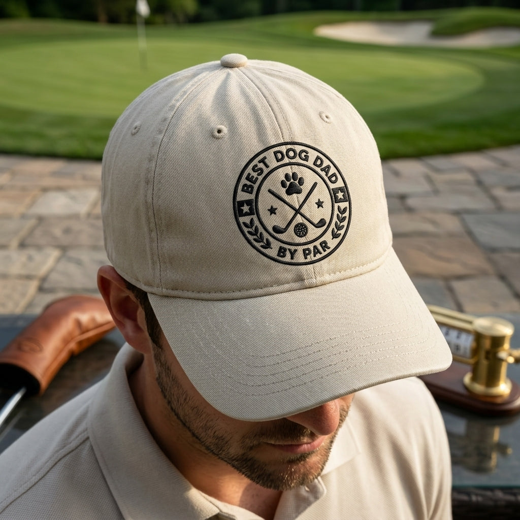 Best Dog Dad By Par Washed Cap, Golf Dog Dad Hat Gift