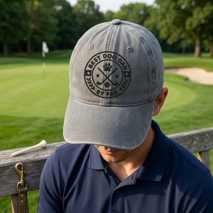 Best Dog Dad By Par Washed Cap, Golf Dog Dad Hat Gift