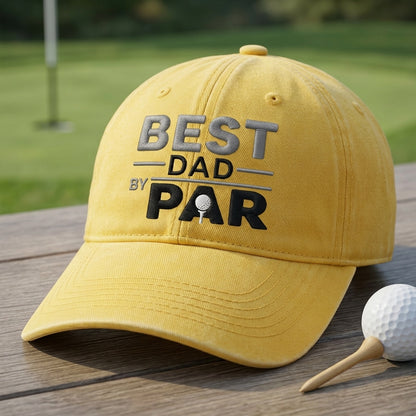 Best Dad By Par Washed Dad Hat, Golf Dad Baseball Cap Gift for Father's Day