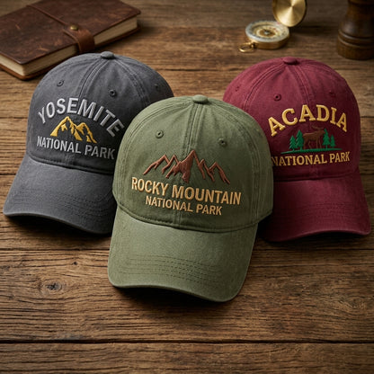 National Park Embroidered Hat | Choose from 44 Parks | Vintage Dad Cap for Hiking, Camping & Outdoor Adventures