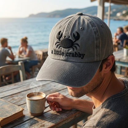 A Little Crabby Crab Embroidered Washed Cap - Cap Detail