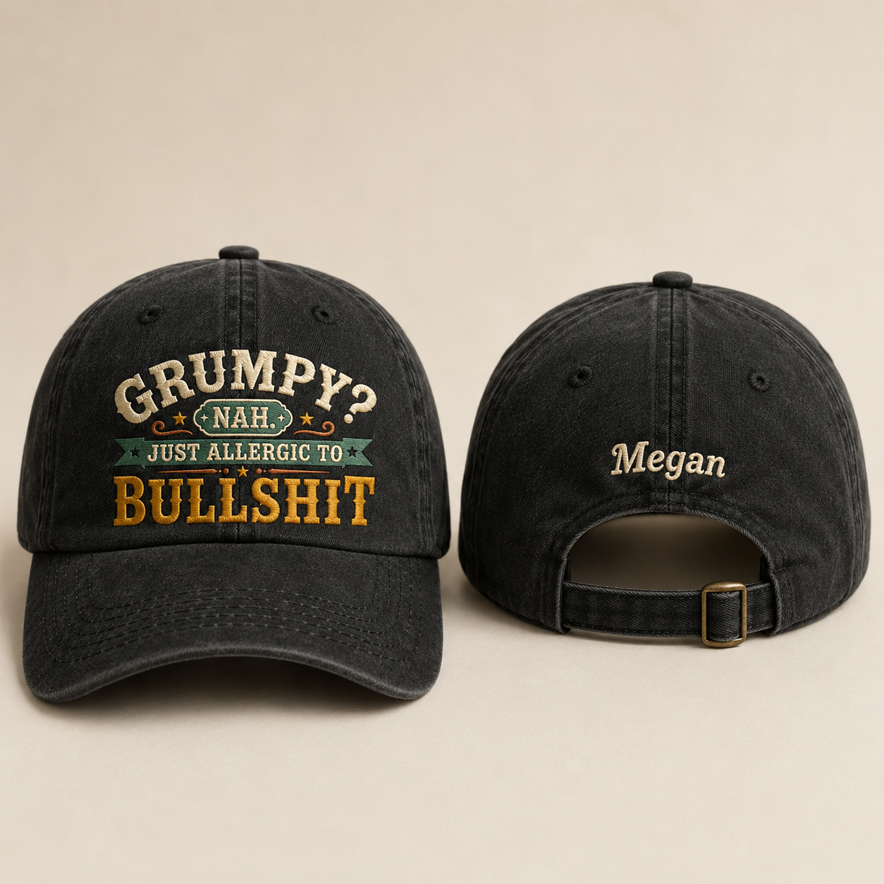 Allergic To Bullshit Embroidered Washed Cap - Washed Cap - front view
