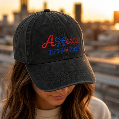America 1776 2026 Bow Washed Cap - washed cap - close up
