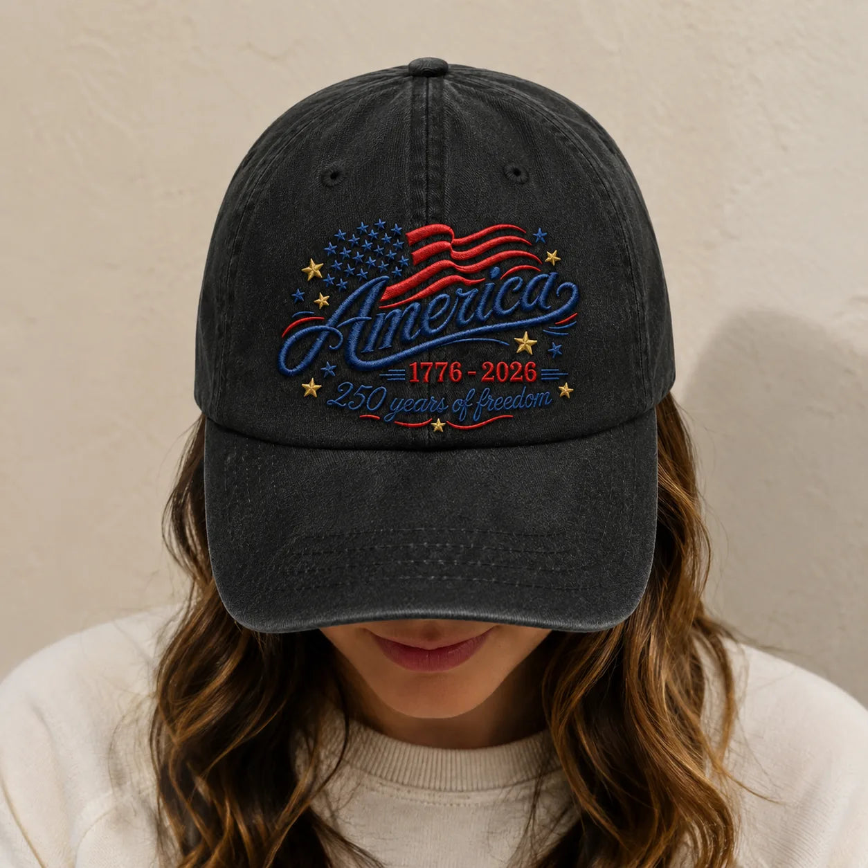 America 1776-2026 250 Years of Freedom Washed Cap - washed cap - close up