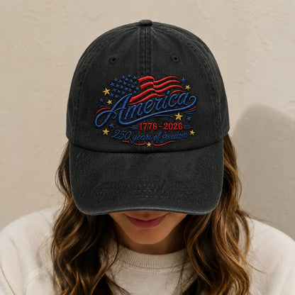 America 1776-2026 250 Years of Freedom Washed Cap - washed cap - close up