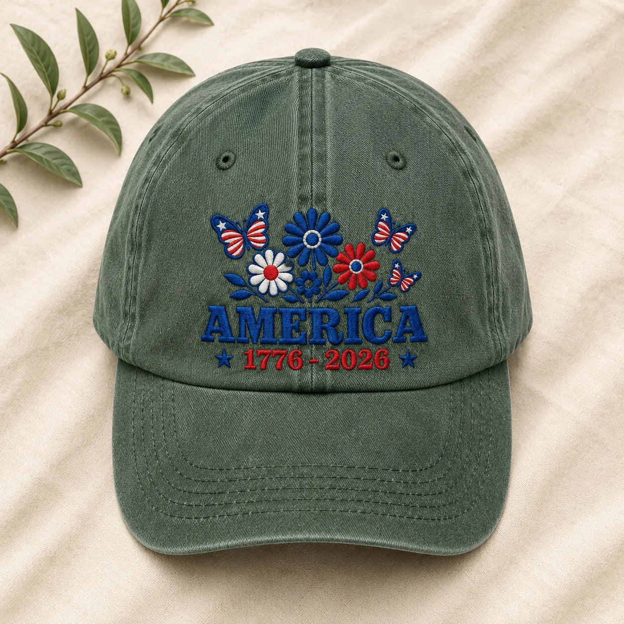 America 1776-2026 Floral Washed Cap - washed cap - in use