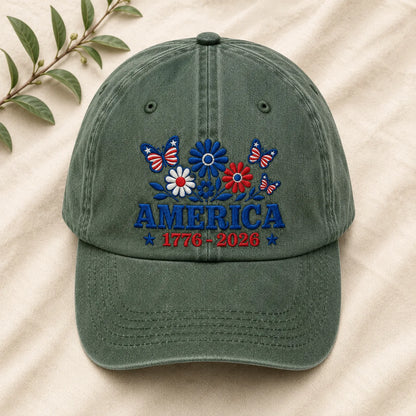 America 1776-2026 Floral Washed Cap - washed cap - in use