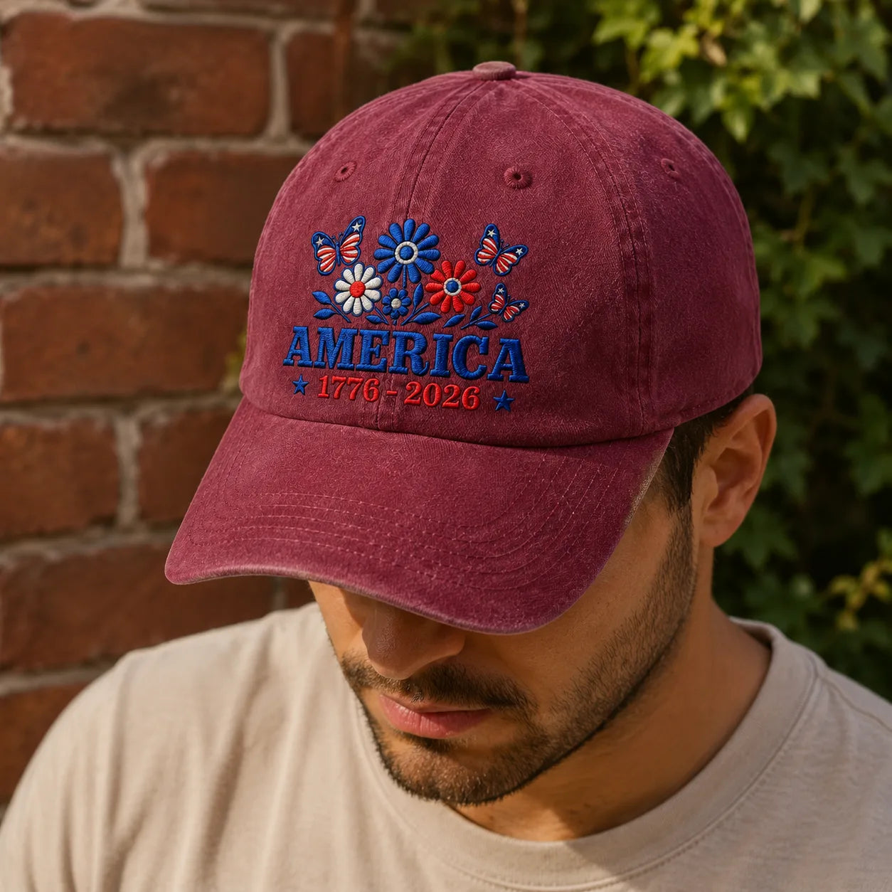 America 1776-2026 Floral Washed Cap - washed cap - side view