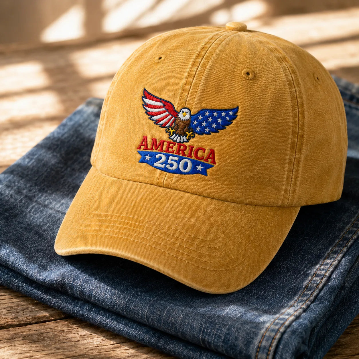 America 250 Eagle Washed Cap - washed cap - in use