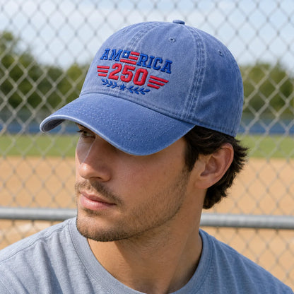 America 250 Semiquincentennial Embroidered Washed Cap - washed cap - styled