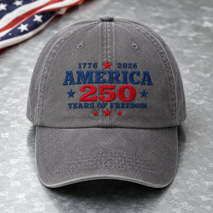 America 250 Years of Freedom Patriotic Washed Cap - washed cap - detail