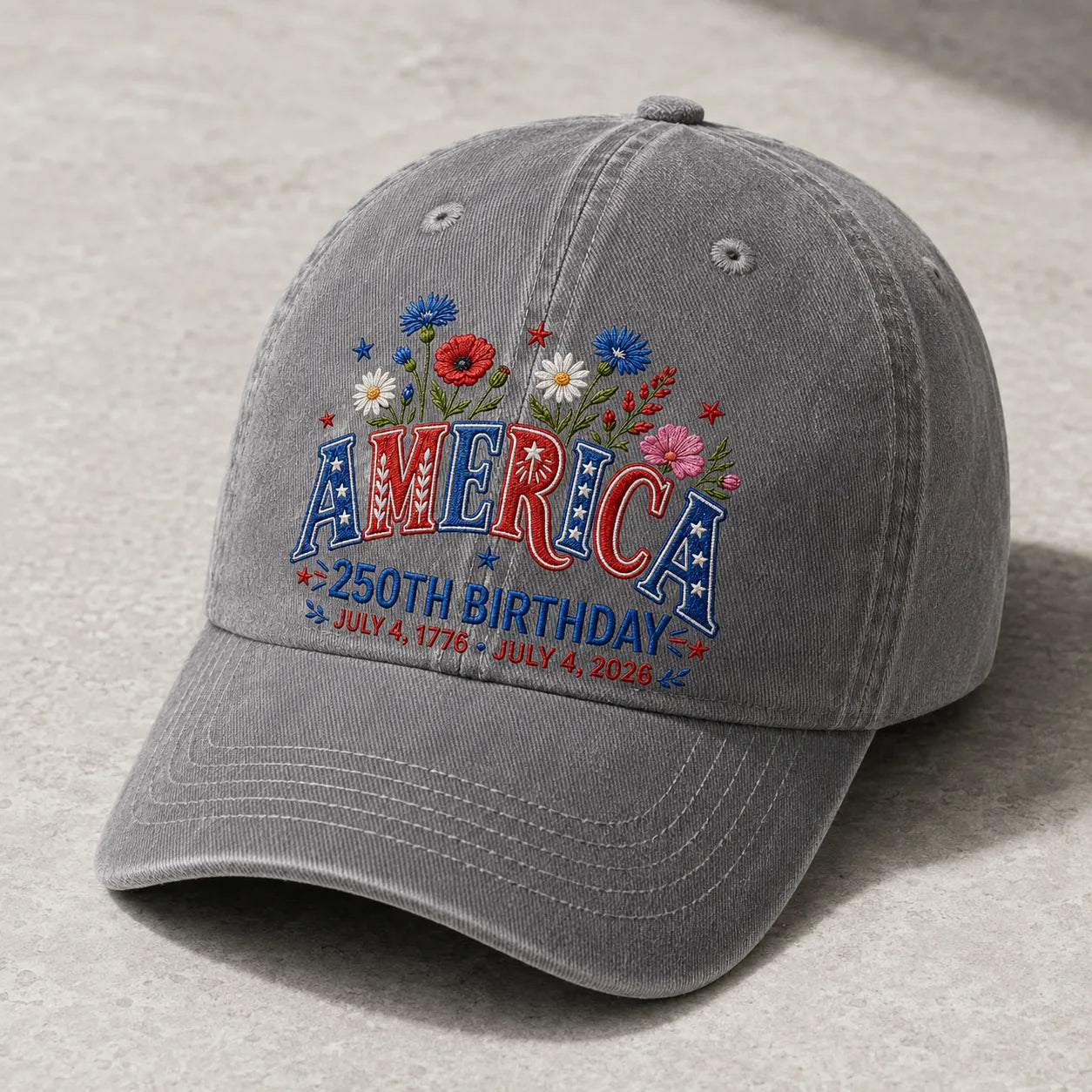 America 250th Birthday Patriotic Washed Cap - washed cap - alternate angle