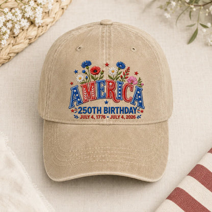 America 250th Birthday Patriotic Washed Cap - washed cap - detail