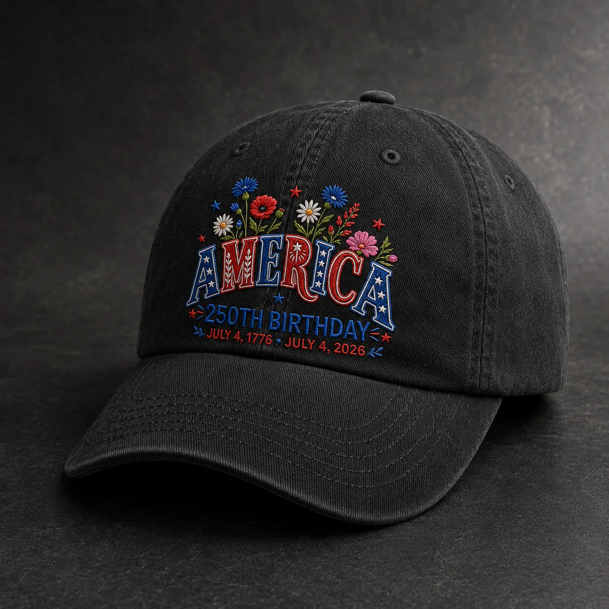 America 250th Birthday Patriotic Washed Cap - washed cap - in use