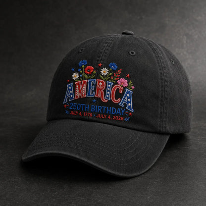 America 250th Birthday Patriotic Washed Cap - washed cap - in use