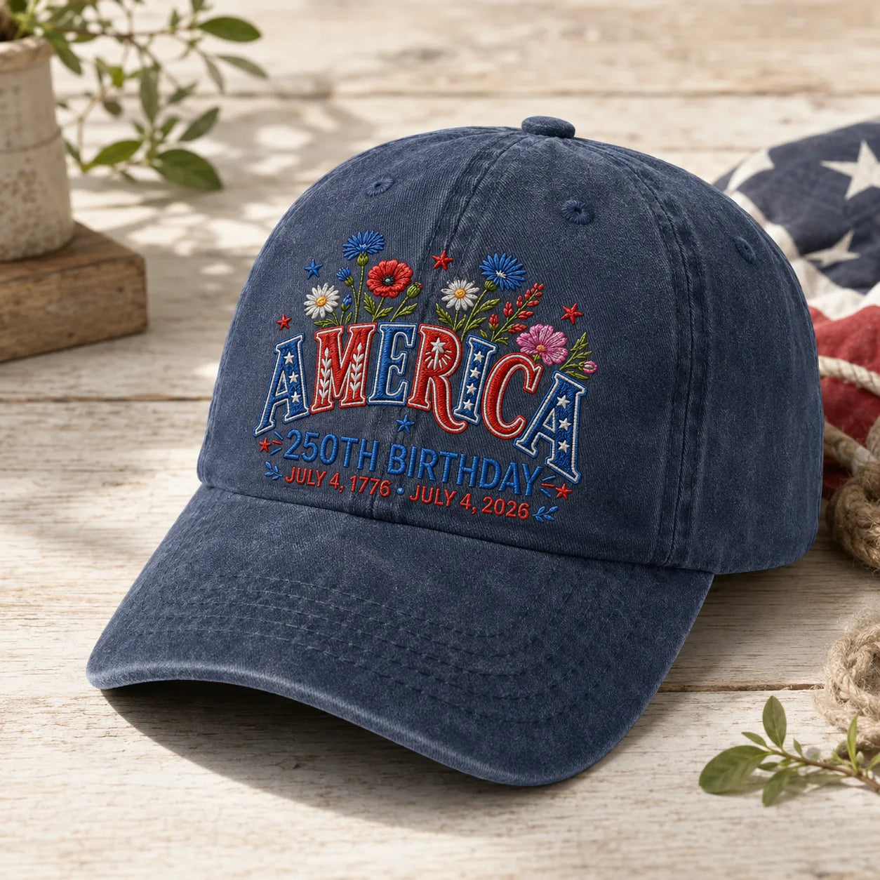 America 250th Birthday Patriotic Washed Cap - washed cap - lifestyle
