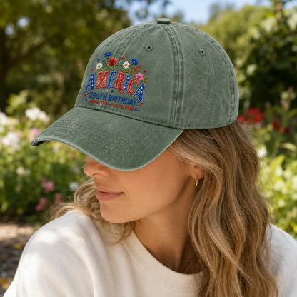 America 250th Birthday Patriotic Washed Cap - washed cap - styled