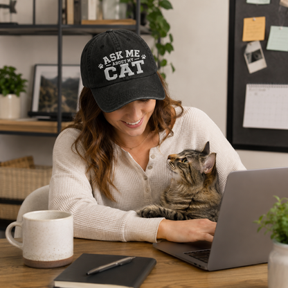 Ask Me About My Cat Embroidered Washed Cap - Washed Cap - alternate angle