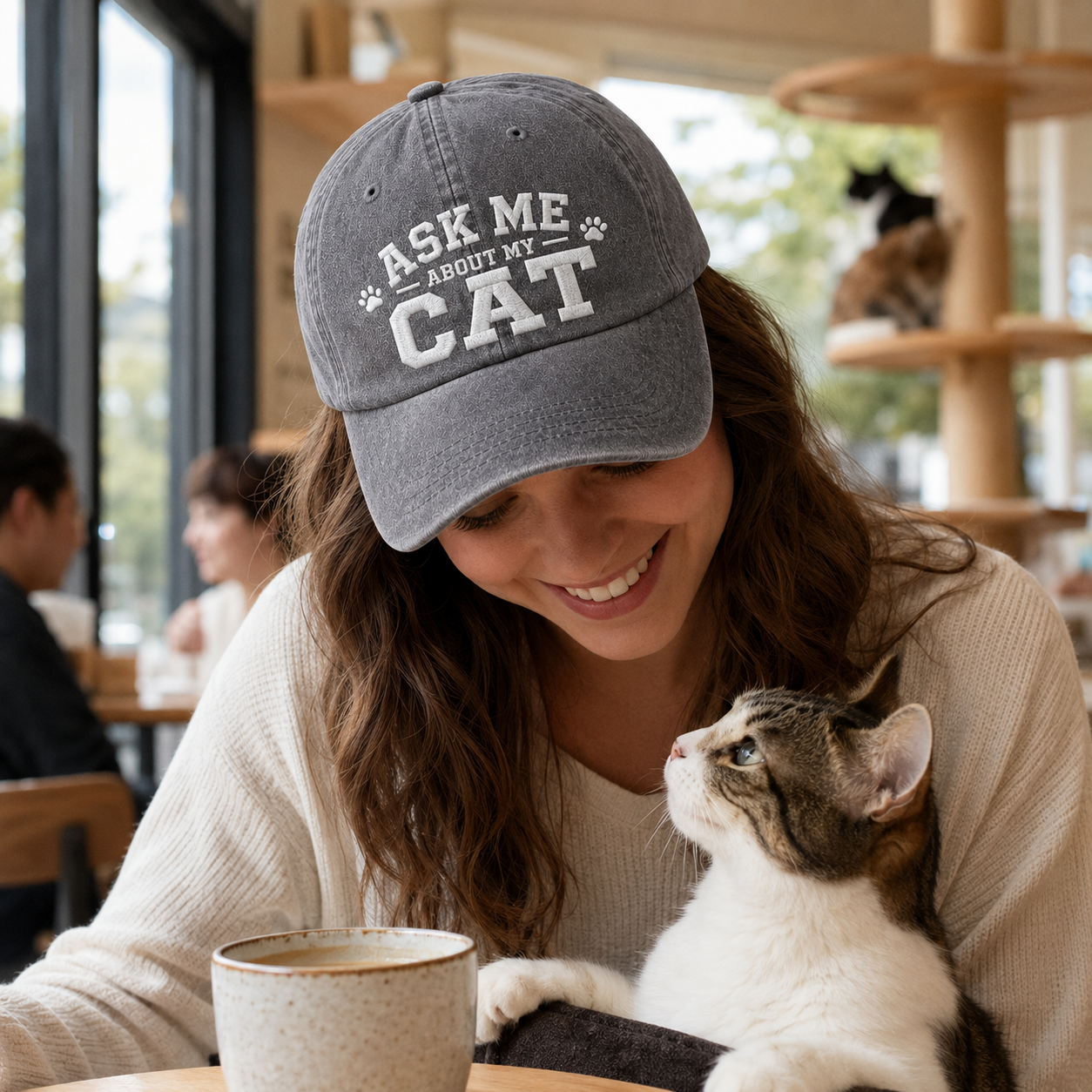 Ask Me About My Cat Embroidered Washed Cap - Washed Cap - detail