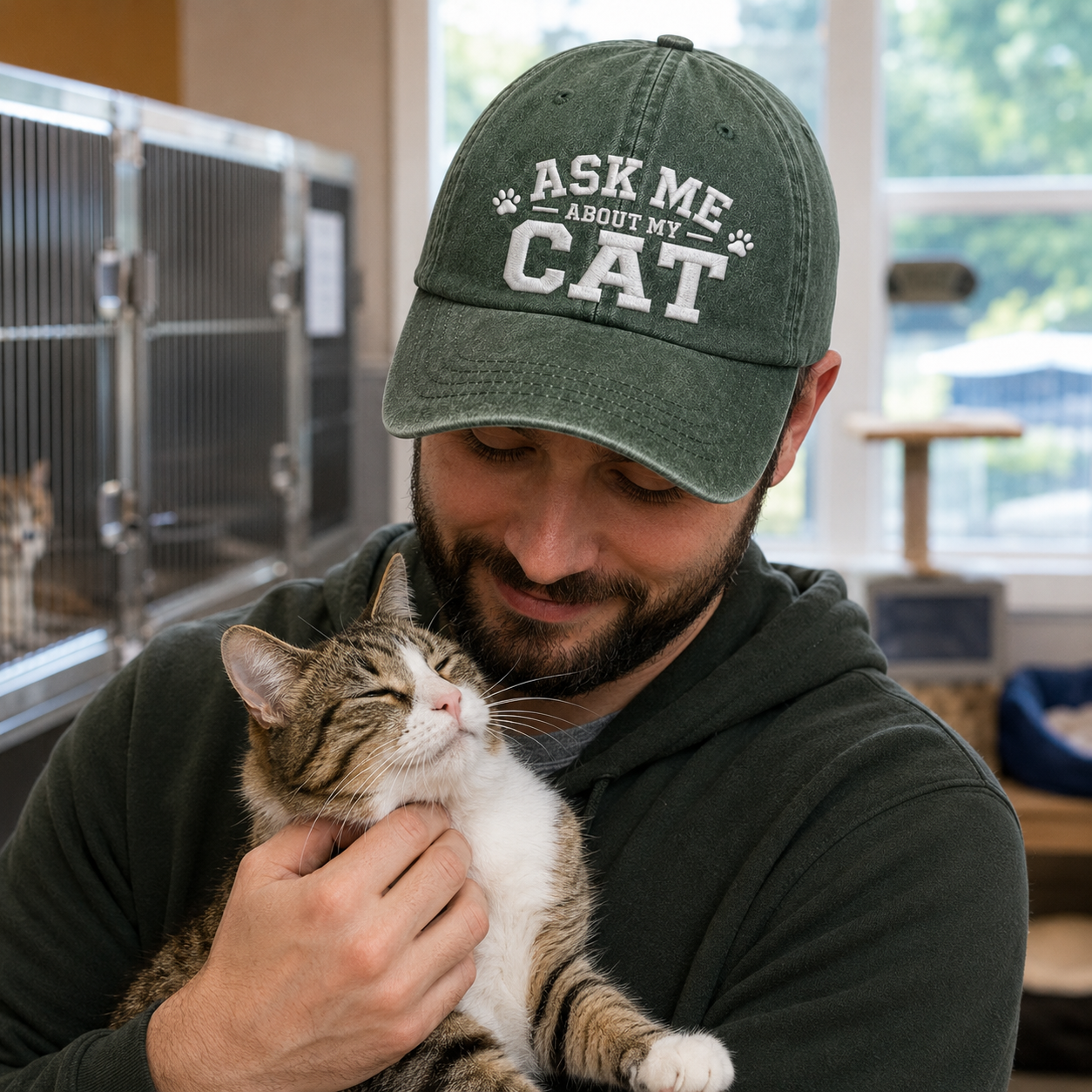 Ask Me About My Cat Embroidered Washed Cap - Washed Cap - lifestyle