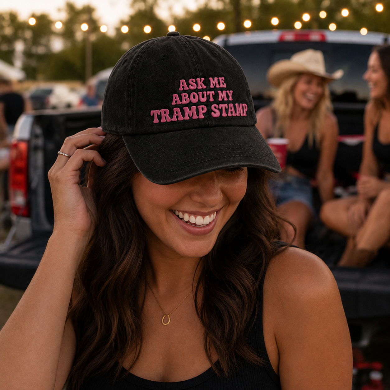 Ask Me About My Tramp Stamp Washed Cap - Washed Cap - detail