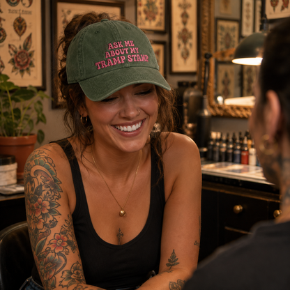 Ask Me About My Tramp Stamp Washed Cap - Washed Cap - lifestyle
