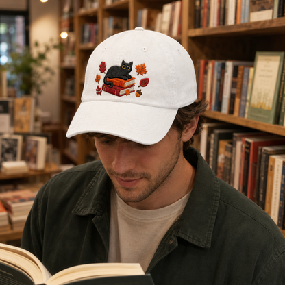 Autumn Cat Books Embroidered Washed Cap - Washed Cap - lifestyle