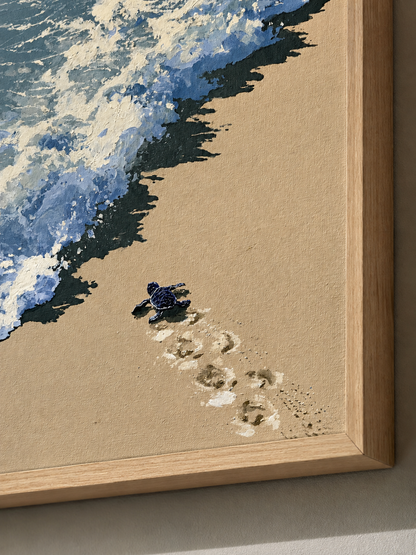 Baby Sea Turtle Art Print - Wall Art Decor - detail view - coastal wildlife art, beach animal decor
