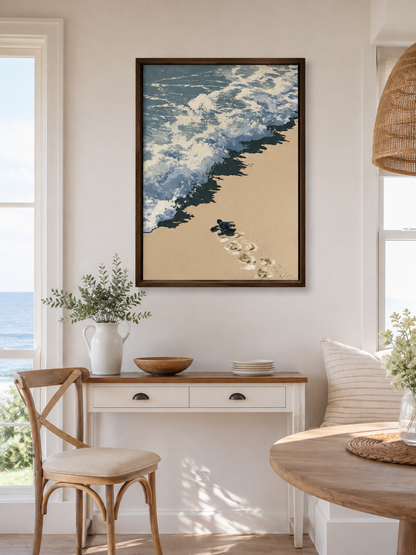 Baby Sea Turtle Art Print - Wall Art Decor - packaging - coastal wildlife art, beach animal decor