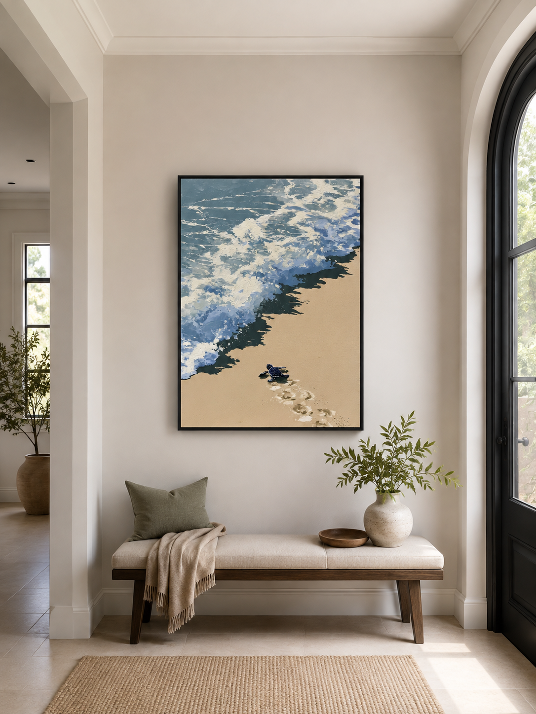Baby Sea Turtle Art Print - Wall Art Decor - lifestyle shot - coastal wildlife art, beach animal decor