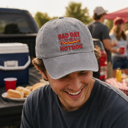 Bad Day To Be A Hotdog Baseball Washed Cap - washed cap - alternate angle