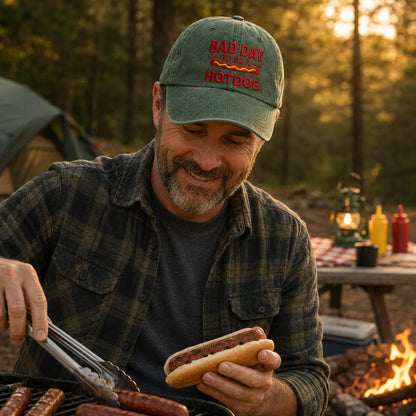 Bad Day To Be A Hotdog Baseball Washed Cap - washed cap - detail