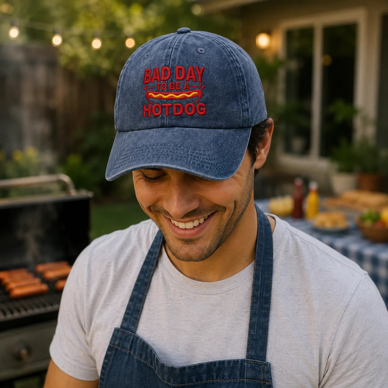 Bad Day To Be A Hotdog Baseball Washed Cap - washed cap - side view