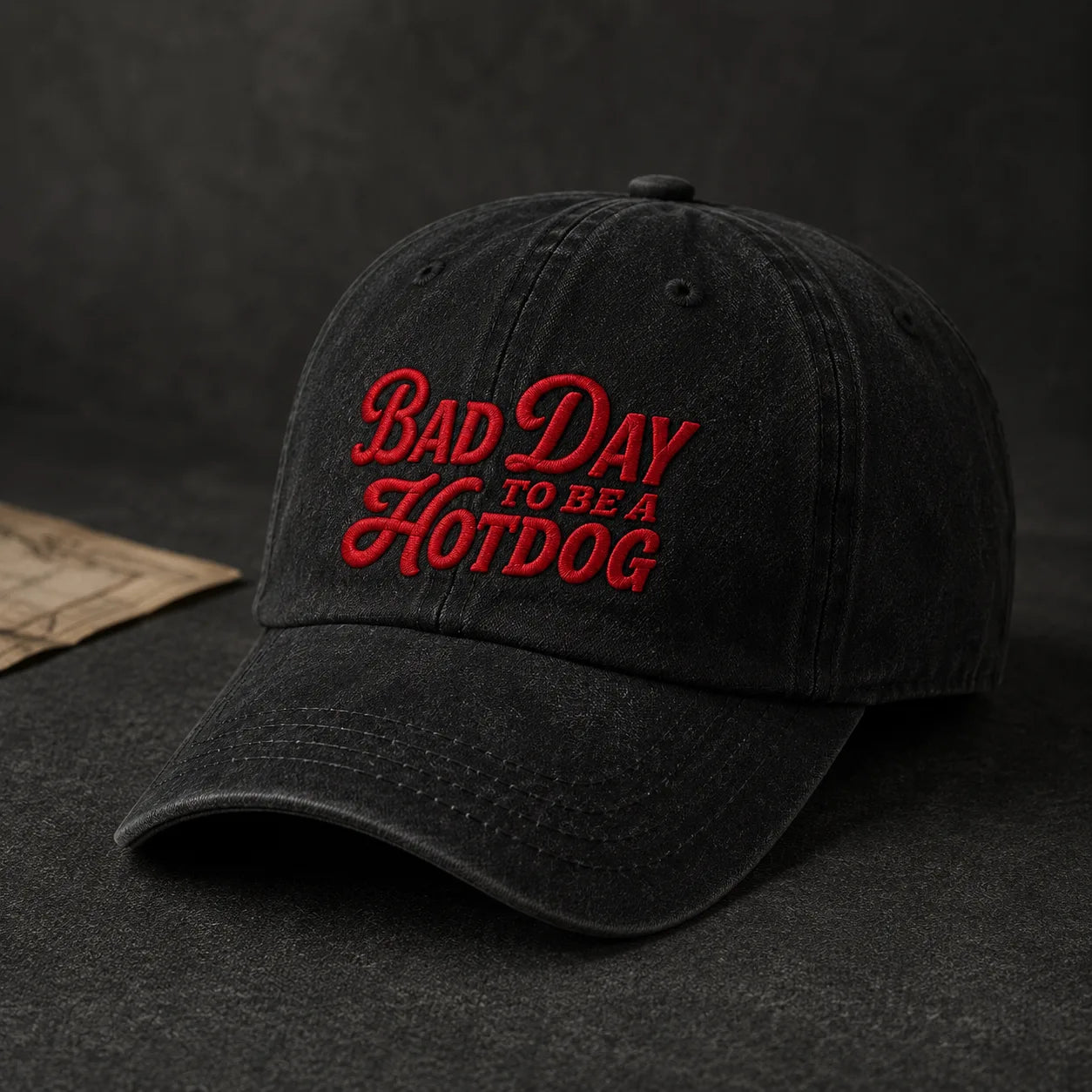 Bad Day To Be A Hotdog Funny Diner Washed Cap - washed cap - alternate angle