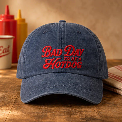 Bad Day To Be A Hotdog Funny Diner Washed Cap - washed cap - front view