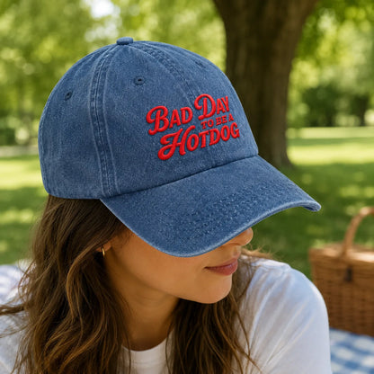 Bad Day To Be A Hotdog Funny Diner Washed Cap - washed cap - packaging