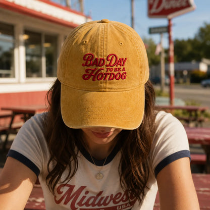 Bad Day To Be A Hotdog Funny Diner Washed Cap - washed cap - side view