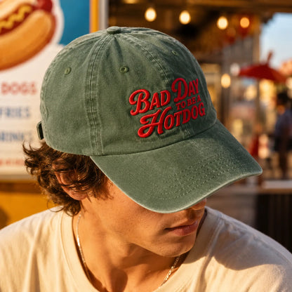 Bad Day To Be A Hotdog Funny Diner Washed Cap - washed cap - styled