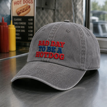 Bad Day To Be A Hotdog Washed Cap - washed cap - alternate angle