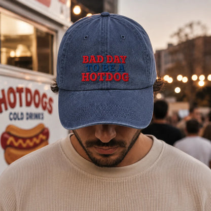 Bad Day To Be A Hotdog Washed Cap - washed cap - close up