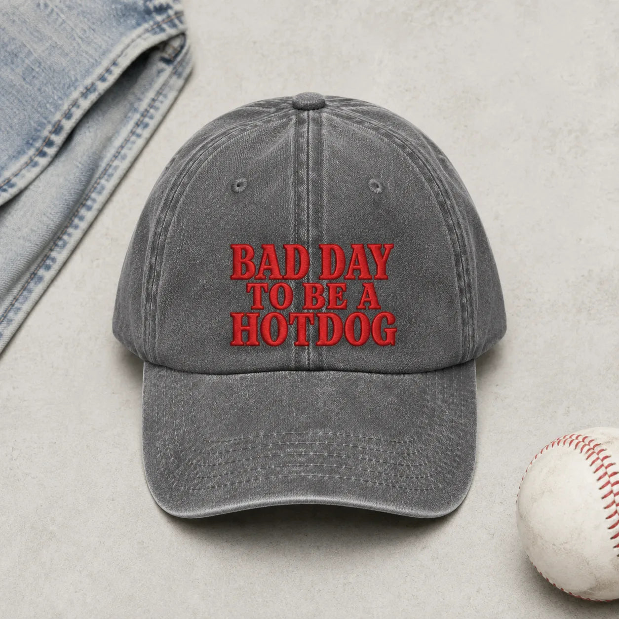 Bad Day to Be a Hotdog Washed Cap - washed cap - in use