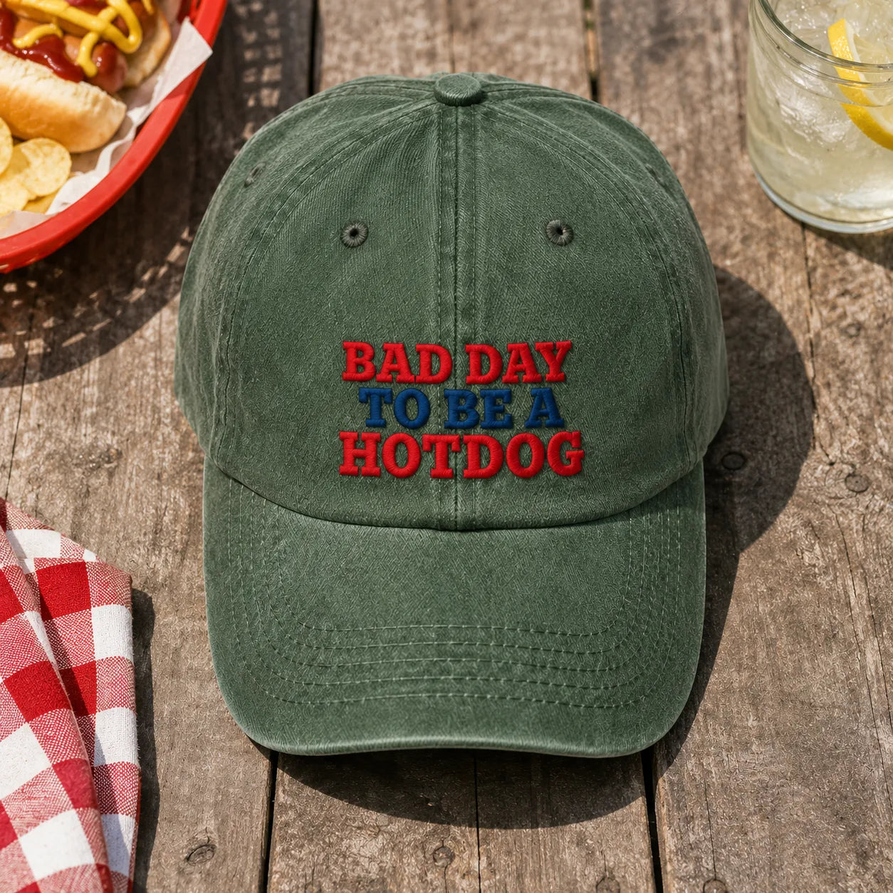 Bad Day To Be A Hotdog Washed Cap - washed cap - in use