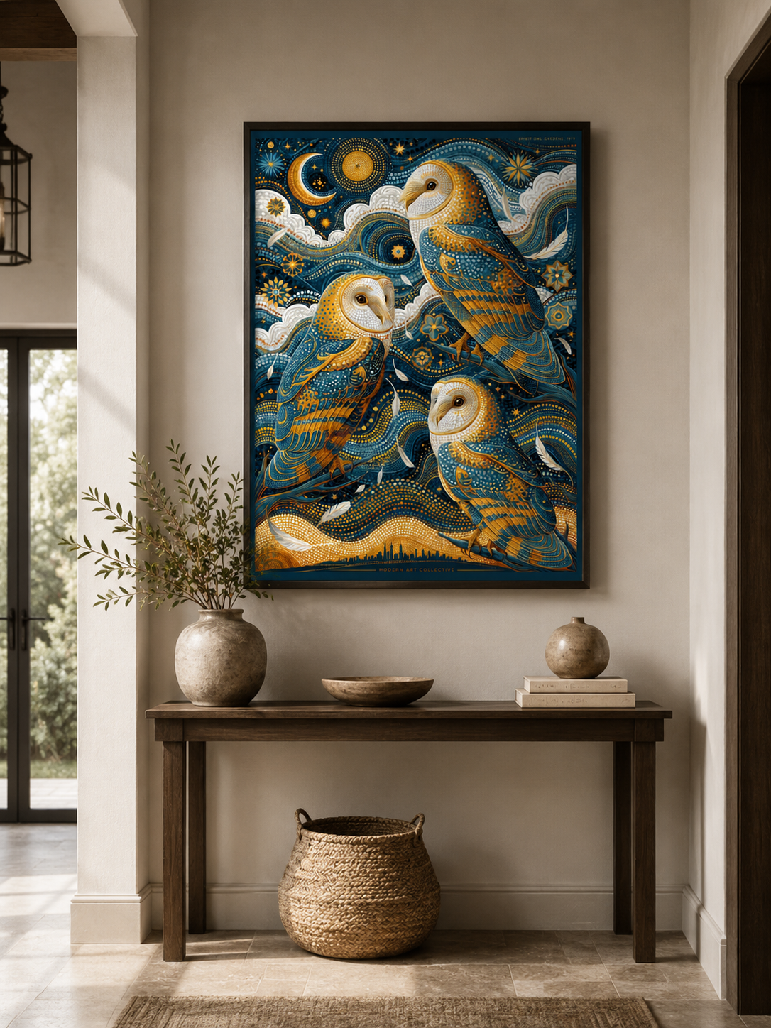 Barn Owl Celestial Poster - Wall Art Decor - packaging - navy owl wall decor, celestial animal art