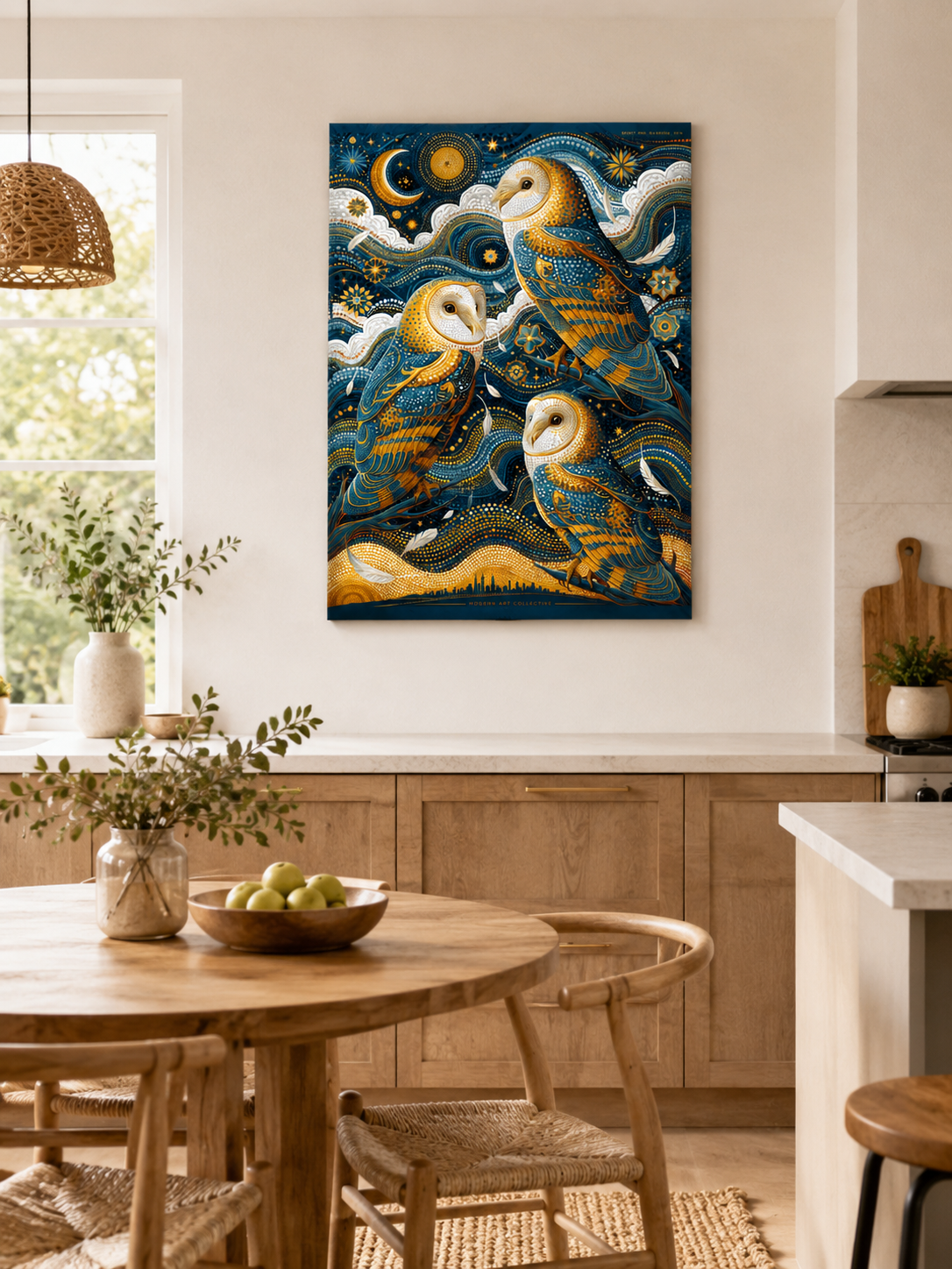 Barn Owl Celestial Poster - Wall Art Decor - front view - navy owl wall decor, celestial animal art
