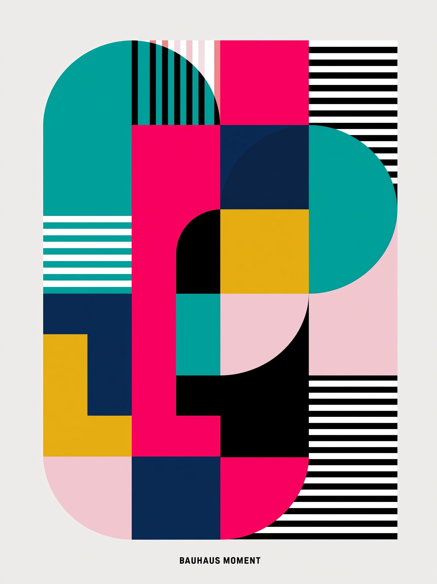 Bauhaus Geométrico Póster - Wall Art Decor - front view - bauhaus geometric wall art, teal pink art print