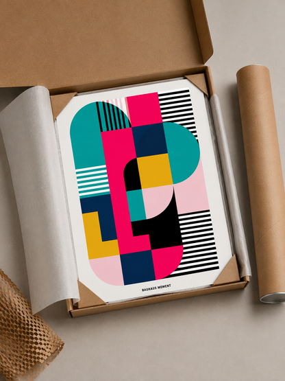 Bauhaus Geométrico Póster - Wall Art Decor - close-up - bauhaus geometric wall art, teal pink art print